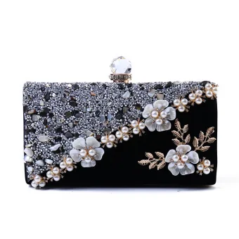Vintage Retro Black Pearl Rhinestone Prom Clutch Bags 2023