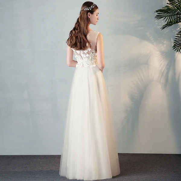 Moderne / Mode Ivoire Transparentes Robe De Soirée 2018 Princesse Encolure Dégagée 3/4 Manches Papillon Appliques En Dentelle Longue Volants Robe De Ceremonie