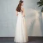 Moderne / Mode Ivoire Transparentes Robe De Soirée 2018 Princesse Encolure Dégagée 3/4 Manches Papillon Appliques En Dentelle Longue Volants Robe De Ceremonie