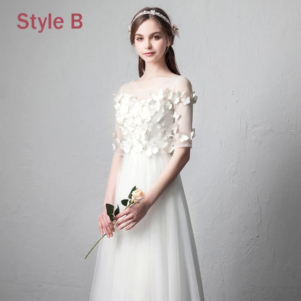Moderne / Mode Ivoire Transparentes Robe De Soirée 2018 Princesse Encolure Dégagée 3/4 Manches Papillon Appliques En Dentelle Longue Volants Robe De Ceremonie