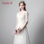 Moderne / Mode Ivoire Transparentes Robe De Soirée 2018 Princesse Encolure Dégagée 3/4 Manches Papillon Appliques En Dentelle Longue Volants Robe De Ceremonie