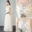 Moderne / Mode Ivoire Transparentes Robe De Soirée 2018 Princesse Encolure Dégagée 3/4 Manches Papillon Appliques En Dentelle Longue Volants Robe De Ceremonie