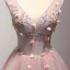 Chic / Beautiful Pearl Pink Party Dresses 2017 Cascading Ruffles Short Ball Gown Shoulders V-Neck Sleeveless Backless Pearl Appliques Flower Beading Formal Dresses