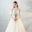 Modern / Fashion Ivory See-through Wedding Dresses 2018 A-Line / Princess V-Neck Short Sleeve Backless Beading Appliques Flower Bow Sash Ruffle Floor-Length / Long