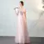 Schöne Rosa Durchsichtige Abendkleider 2018 A Linie Rundhalsausschnitt Bandeau Kurze Ärmel Stoffgürtel Lange Rüschen Festliche Kleider