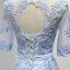 Elegant Sky Blue Evening Dresses  2017 A-Line / Princess Floor-Length / Long Cascading Ruffles Scoop Neck 1/2 Sleeves Backless Lace Appliques Sash Pierced Formal Dresses