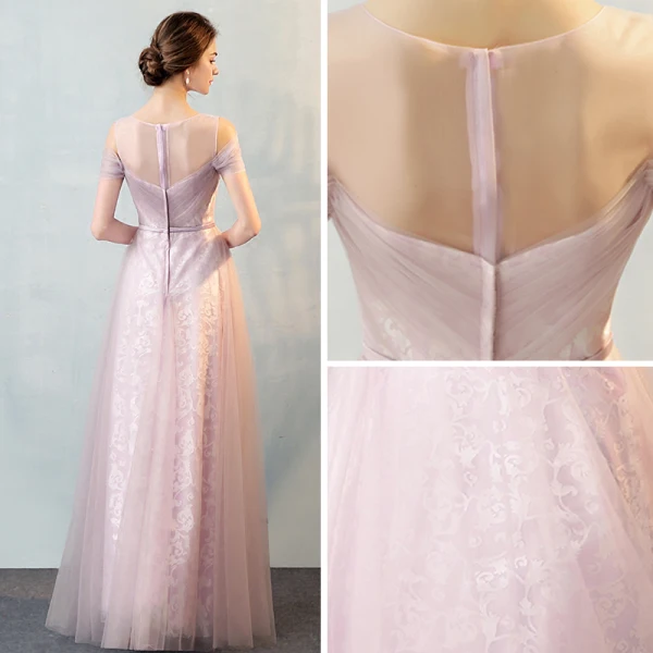 Schöne Rosa Durchsichtige Abendkleider 2018 A Linie Rundhalsausschnitt Bandeau Kurze Ärmel Stoffgürtel Lange Rüschen Festliche Kleider