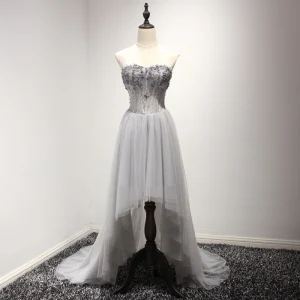 Fine Grå Cocktailkjoler 2017 Prinsesse Asymmetrisk Gripende Ruffles Kjæreste Uten Ermer Ryggløse Beading Krystall Paljetter Glitter Formelle Kjoler