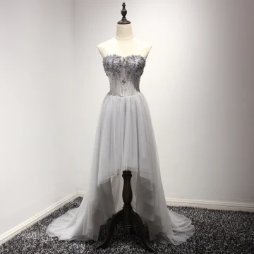 Chic Beautiful Grey Cocktail Dresses 2017 A Line Princess Asymmetrical Cascading Ruffles Sweetheart Sleeveless Backless Beading Crystal Sequins Glitter Formal Dresses