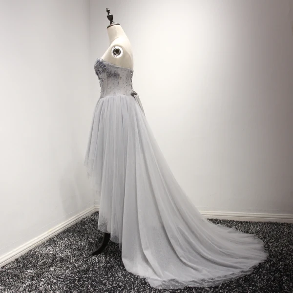 Fine Grå Cocktailkjoler 2017 Prinsesse Asymmetrisk Gripende Ruffles Kjæreste Uten Ermer Ryggløse Beading Krystall Paljetter Glitter Formelle Kjoler