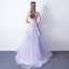 Élégant Lavande Robe De Soirée 2018 Princesse Col Haut Mancherons Appliques En Dentelle Train De Balayage Volants Robe De Ceremonie