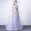 Élégant Lavande Robe De Soirée 2018 Princesse Col Haut Mancherons Appliques En Dentelle Train De Balayage Volants Robe De Ceremonie