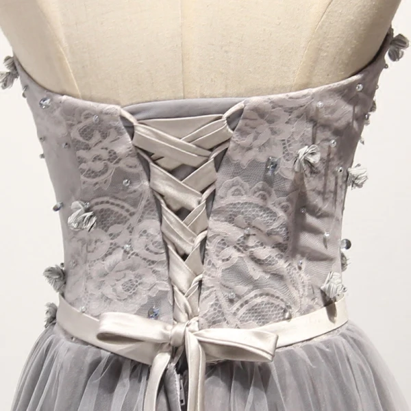 Fine Grå Selskapskjoler 2017 Prinsesse Lange Gripende Ruffles Kjæreste Uten Ermer Ryggløse Krystall Beading Perle Rhinestone Appliques Blomst Formelle Kjoler