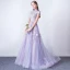 Élégant Lavande Robe De Soirée 2018 Princesse Col Haut Mancherons Appliques En Dentelle Train De Balayage Volants Robe De Ceremonie