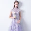 Élégant Lavande Robe De Soirée 2018 Princesse Col Haut Mancherons Appliques En Dentelle Train De Balayage Volants Robe De Ceremonie