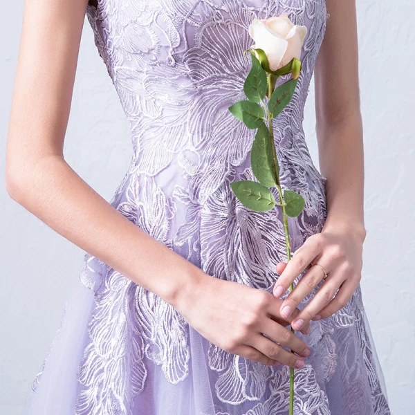 Élégant Lavande Robe De Soirée 2018 Princesse Col Haut Mancherons Appliques En Dentelle Train De Balayage Volants Robe De Ceremonie