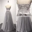 Fine Grå Selskapskjoler 2017 Prinsesse Lange Gripende Ruffles Kjæreste Uten Ermer Ryggløse Krystall Beading Perle Rhinestone Appliques Blomst Formelle Kjoler