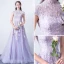 Élégant Lavande Robe De Soirée 2018 Princesse Col Haut Mancherons Appliques En Dentelle Train De Balayage Volants Robe De Ceremonie