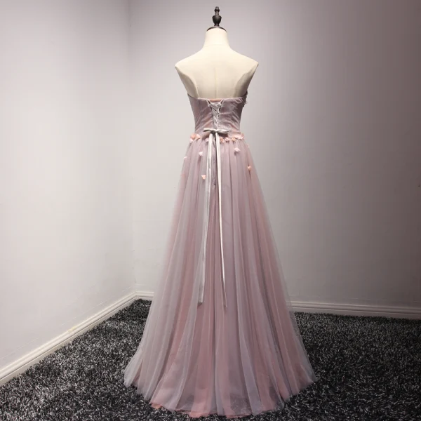 Fine Perle Rosa Selskapskjoler 2017 Prinsesse Lange Gripende Ruffles Kjæreste Uten Ermer Ryggløse Perle Beading Appliques Blomst Formelle Kjoler