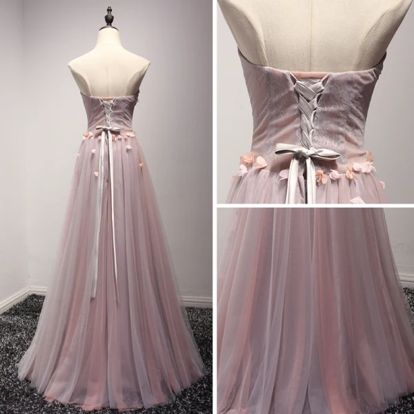 Fine Perle Rosa Selskapskjoler 2017 Prinsesse Lange Gripende Ruffles Kjæreste Uten Ermer Ryggløse Perle Beading Appliques Blomst Formelle Kjoler
