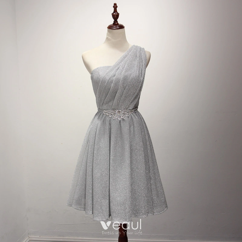 silver bridesmaid dresses short