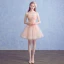 Chic / Beautiful Pearl Pink See-through Party Dresses 2018 A-Line / Princess Scoop Neck 1/2 Sleeves Appliques Lace Flower Pearl Rhinestone Sash Short Ruffle Backless Formal Dresses