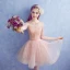 Chic / Beautiful Pearl Pink See-through Party Dresses 2018 A-Line / Princess Scoop Neck 1/2 Sleeves Appliques Lace Flower Pearl Rhinestone Sash Short Ruffle Backless Formal Dresses