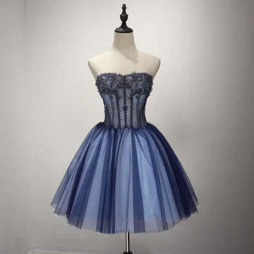 Modern Donkerblauwe Cocktailjurken 2017 Cascading Ruches Korte Baljurk Strapless Mouwloos Ruglooze Kralen Pailletten Rhinestone Appliques Bloem Gelegenheid Jurken