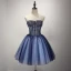 Modern / Fashion Navy Blue Cocktail Dresses 2017 Cascading Ruffles Short Ball Gown Strapless Sleeveless Backless Beading Sequins Rhinestone Appliques Flower Formal Dresses