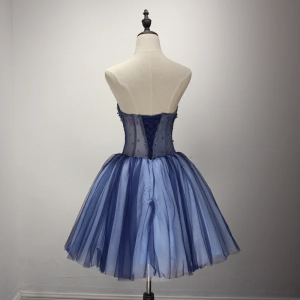 Modern / Fashion Navy Blue Cocktail Dresses 2017 Cascading Ruffles Short Ball Gown Strapless Sleeveless Backless Beading Sequins Rhinestone Appliques Flower Formal Dresses