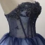 Modern / Fashion Navy Blue Cocktail Dresses 2017 Cascading Ruffles Short Ball Gown Strapless Sleeveless Backless Beading Sequins Rhinestone Appliques Flower Formal Dresses