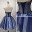 Modern / Fashion Navy Blue Cocktail Dresses 2017 Cascading Ruffles Short Ball Gown Strapless Sleeveless Backless Beading Sequins Rhinestone Appliques Flower Formal Dresses