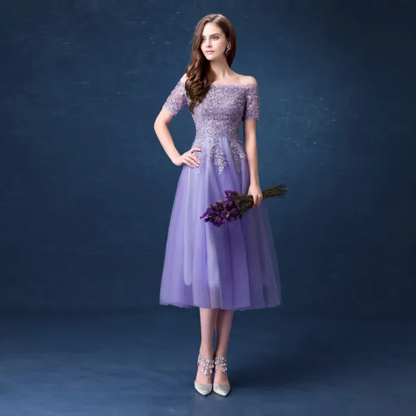 Lavender Tea Length Wedding Dress