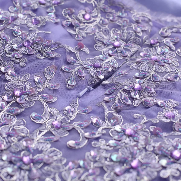 Affordable Lavender Bridesmaid Dresses 2018 A-Line / Princess Off-The-Shoulder Short Sleeve Sequins Beading Tea-length Ruffle Backless Wedding Party Dresses