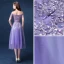 Affordable Lavender Bridesmaid Dresses 2018 A-Line / Princess Off-The-Shoulder Short Sleeve Sequins Beading Tea-length Ruffle Backless Wedding Party Dresses