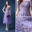 Affordable Lavender Bridesmaid Dresses 2018 A-Line / Princess Off-The-Shoulder Short Sleeve Sequins Beading Tea-length Ruffle Backless Wedding Party Dresses