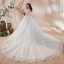 Chic / Belle Blanche Transparentes Robe De Mariée 2018 Robe Boule Encolure Dégagée Manches Longues Dos Nu Appliques En Dentelle Perle Volants Royal Train