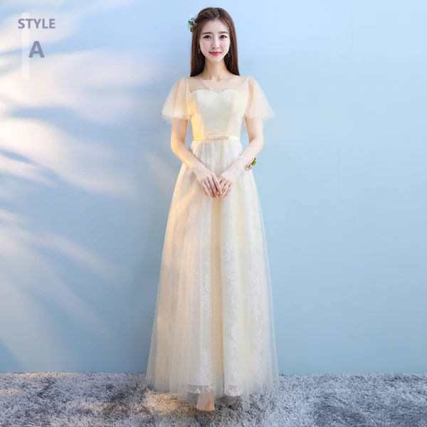 Discount Champagne Bridesmaid Dresses 2018 A-Line / Princess Appliques Lace Bow Sash Floor-Length / Long Ruffle Backless Wedding Party Dresses