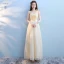 Discount Champagne Bridesmaid Dresses 2018 A-Line / Princess Appliques Lace Bow Sash Floor-Length / Long Ruffle Backless Wedding Party Dresses