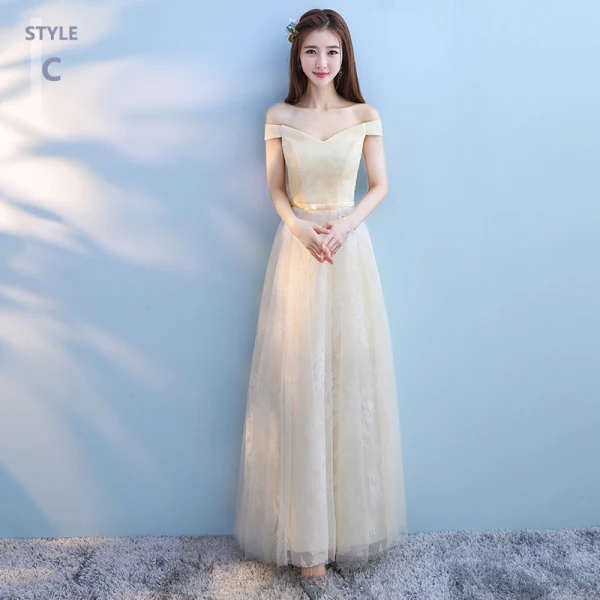 Discount Champagne Bridesmaid Dresses 2018 A-Line / Princess Appliques Lace Bow Sash Floor-Length / Long Ruffle Backless Wedding Party Dresses