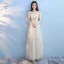 Discount Champagne Bridesmaid Dresses 2018 A-Line / Princess Appliques Lace Bow Sash Floor-Length / Long Ruffle Backless Wedding Party Dresses