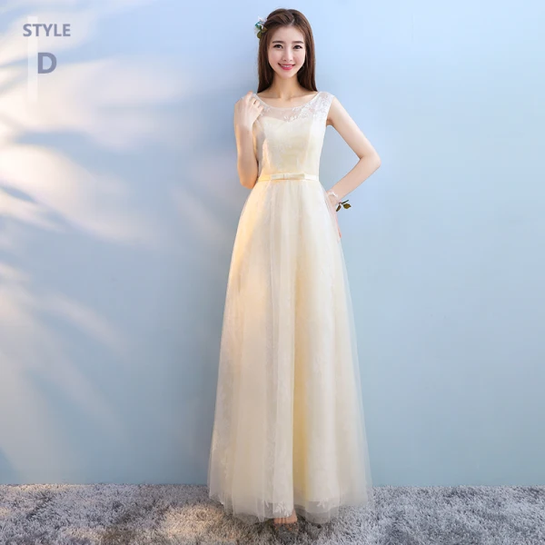 Discount Champagne Bridesmaid Dresses 2018 A-Line / Princess Appliques Lace Bow Sash Floor-Length / Long Ruffle Backless Wedding Party Dresses