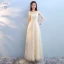 Discount Champagne Bridesmaid Dresses 2018 A-Line / Princess Appliques Lace Bow Sash Floor-Length / Long Ruffle Backless Wedding Party Dresses