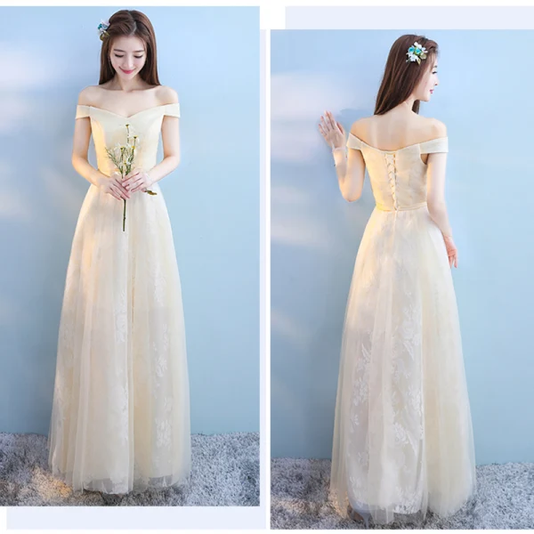 Discount Champagne Bridesmaid Dresses 2018 A-Line / Princess Appliques Lace Bow Sash Floor-Length / Long Ruffle Backless Wedding Party Dresses