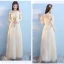 Discount Champagne Bridesmaid Dresses 2018 A-Line / Princess Appliques Lace Bow Sash Floor-Length / Long Ruffle Backless Wedding Party Dresses