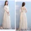 Discount Champagne Bridesmaid Dresses 2018 A-Line / Princess Appliques Lace Bow Sash Floor-Length / Long Ruffle Backless Wedding Party Dresses