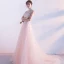 Elegante Parel Roze Doorzichtige Avondjurken 2018 A lijn Hoge Kraag Mouwloos Parel Appliques Kant Doorboord Chapel Train Ruche Gelegenheid Jurken