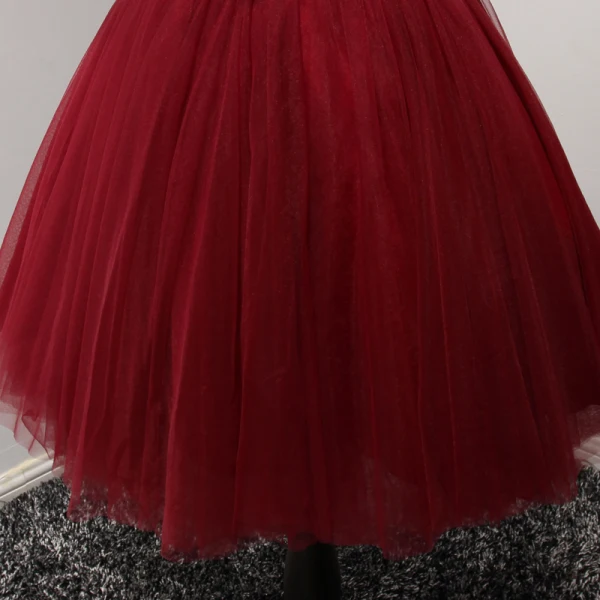 Modern / Fashion Red Party Dresses 2017 Cascading Ruffles Short Ball Gown Off-The-Shoulder Short Sleeve Backless Lace Appliques Beading Bow Sash Formal Dresses