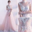 Elegante Parel Roze Doorzichtige Avondjurken 2018 A lijn Hoge Kraag Mouwloos Parel Appliques Kant Doorboord Chapel Train Ruche Gelegenheid Jurken