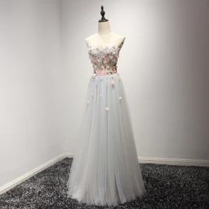 Chic Beautiful Sky Blue Evening Dresses 2017 A Line Princess Floor Length Long Cascading Ruffles Strapless Sleeveless Backless Rhinestone Beading Crystal Appliques Flower Formal Dresses